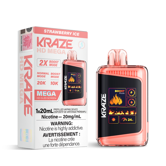 Kraze HD Mega 20K Strawberry ice 20mg/mL disposable