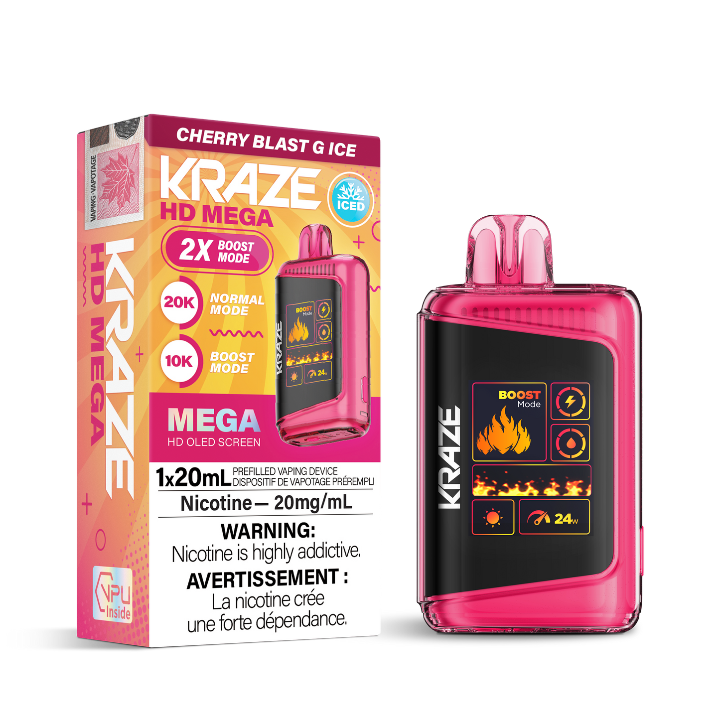 Kraze HD Mega 20K Cherry Blast G Ice (Provincial) 20mg/mL disposable