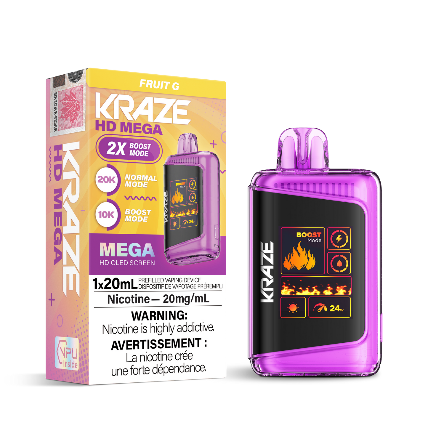 Kraze HD Mega 20K Fruit G Ice 20mg disposable (Provincial)