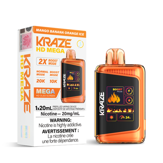 Kraze HD Mega 20K Mango Banana Orange Ice 20mg disposable (Provincial)