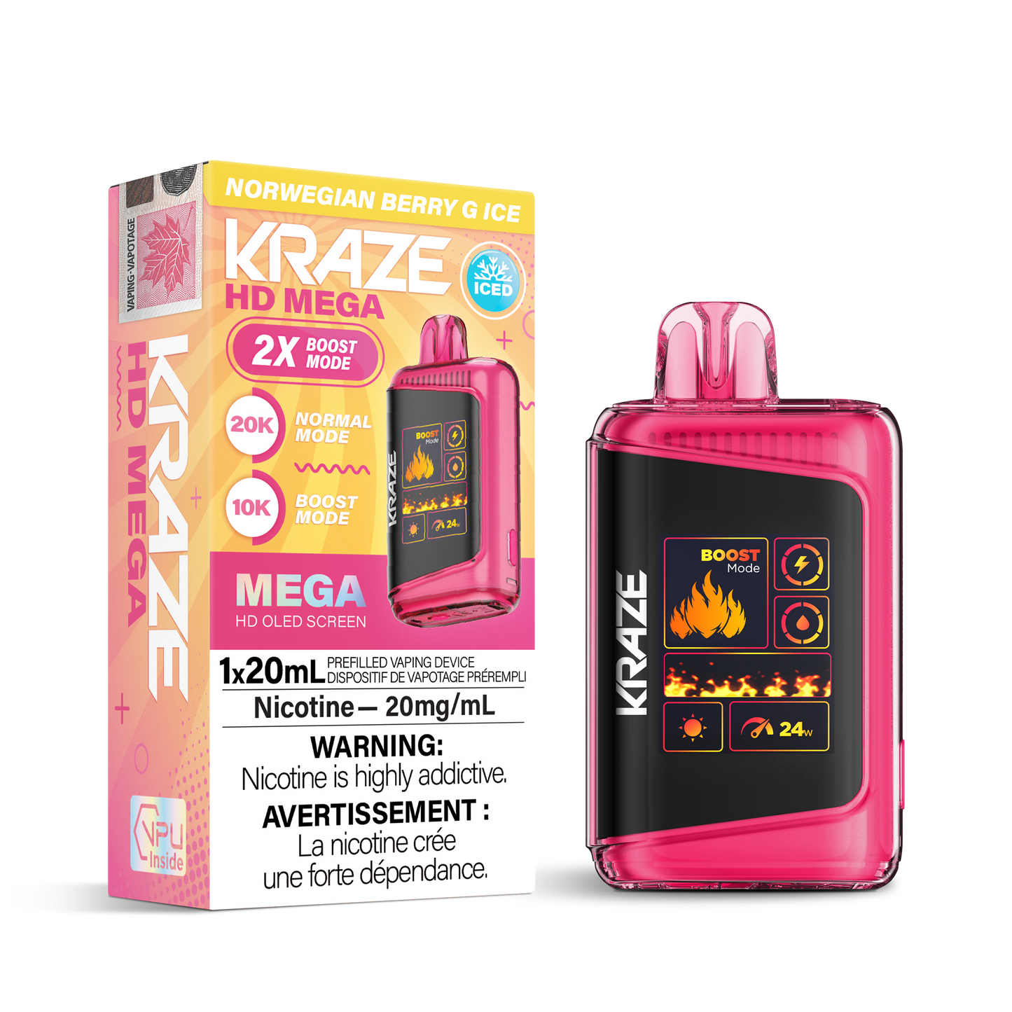 Kraze HD Mega 20K Norwegian Berry G Ice 20mg disposable (Provincial)