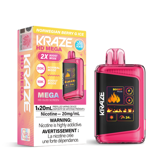 Kraze HD Mega 20K Norwegian Berry G Ice 20mg disposable (Provincial)