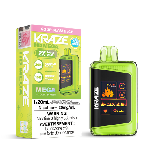 Kraze HD Mega 20K Sour Slam G Ice (Provincial) 20mg/mL disposable