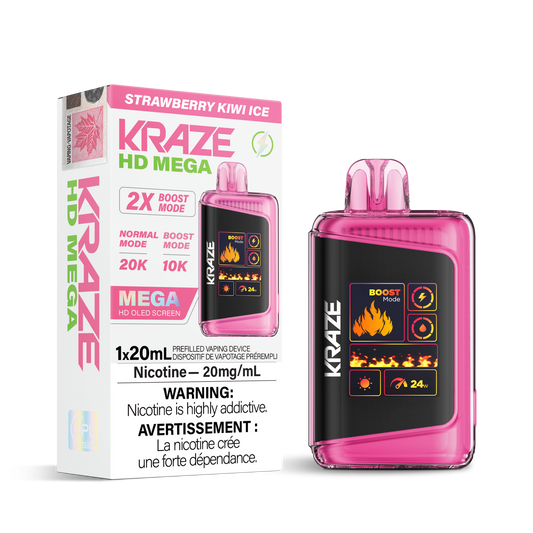 Kraze HD Mega 20K Strawberry Kiwi Ice Ice (Provincial) 20mg/mL disposable