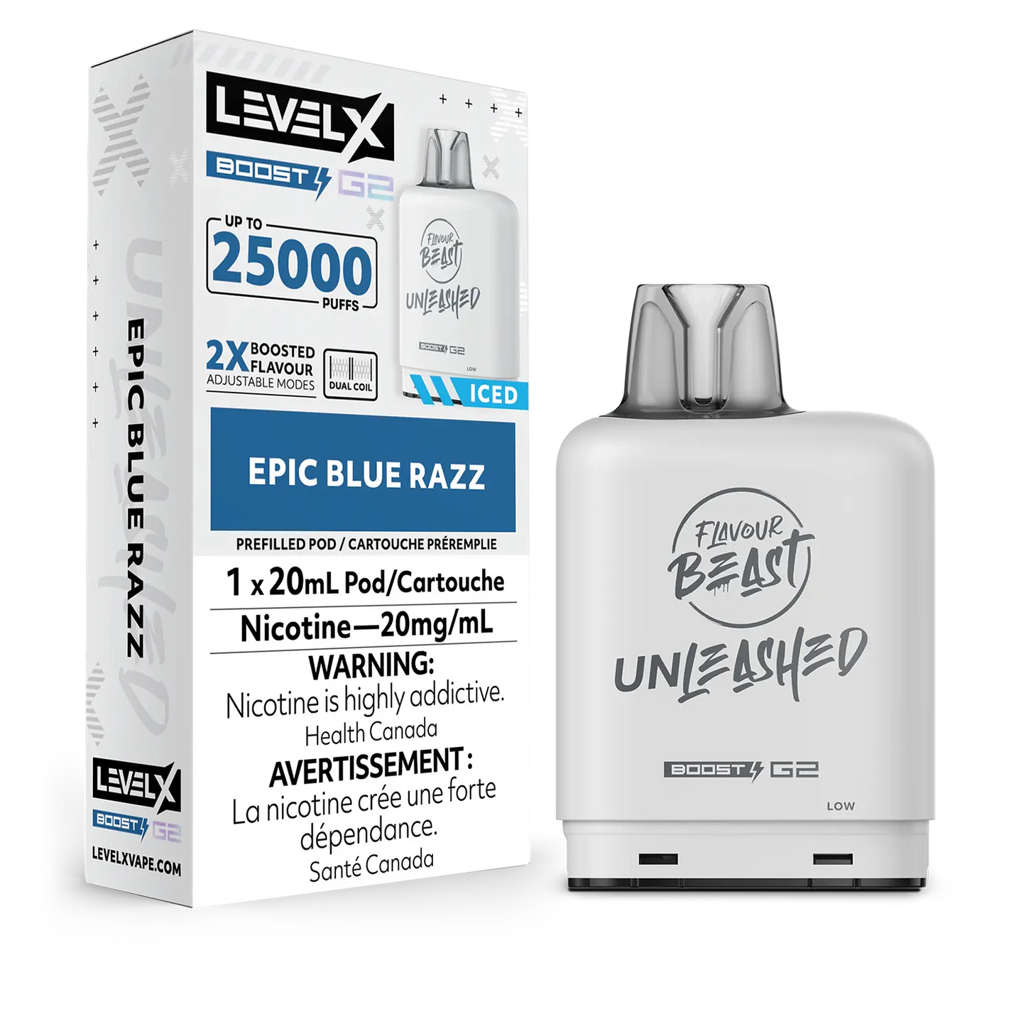 Flavour Beast Unleashed LevelX Boost Pod G2 25K Epic Blue Razz Iced 20mg (Provincial)