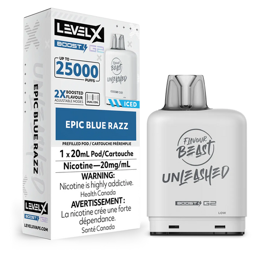 Flavour Beast Unleashed LevelX Boost Pod G2 25K Epic Blue Razz Iced 20mg (Provincial)