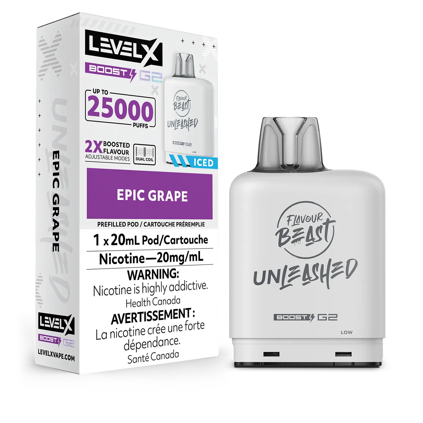 Flavour Beast Unleashed LevelX Boost Pod G2 25K Epic Grape Iced 20mg