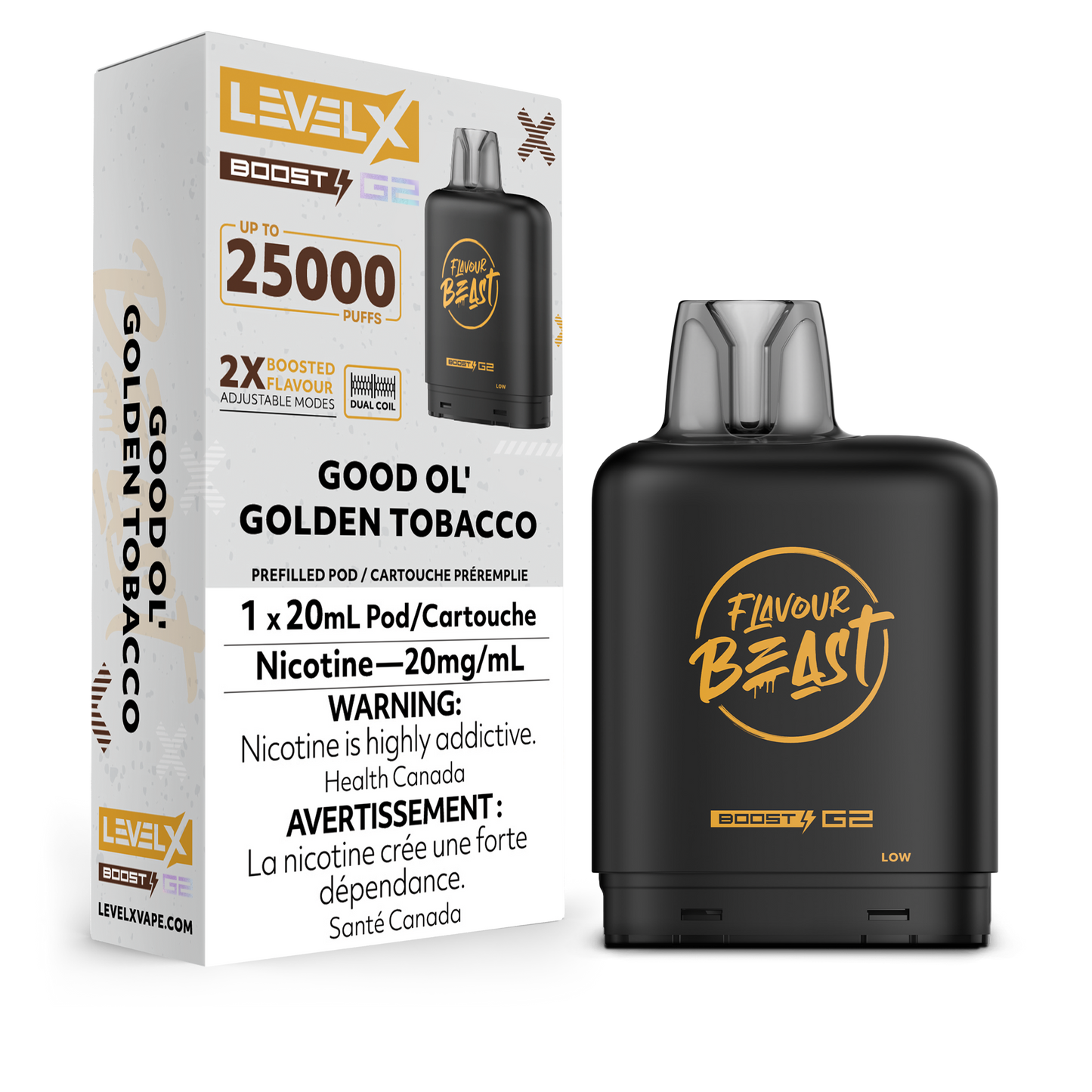 Flavour Beast LevelX Boost Pod G2 25K Good Ol’ Golden Tobacco 20mg (Provincial)