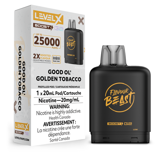 Flavour Beast LevelX Boost Pod G2 25K Good Ol’ Golden Tobacco 20mg (Provincial)