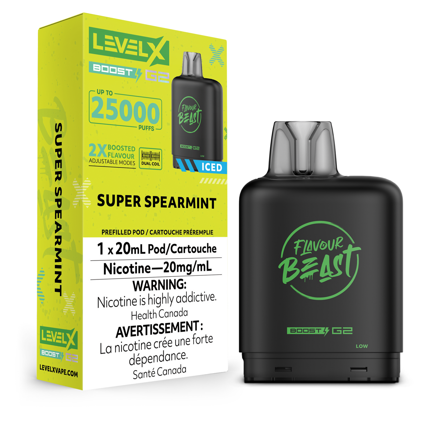 Flavour Beast LevelX Boost Pod G2 25K Super Spearmint 20mg/mL (Provincial)