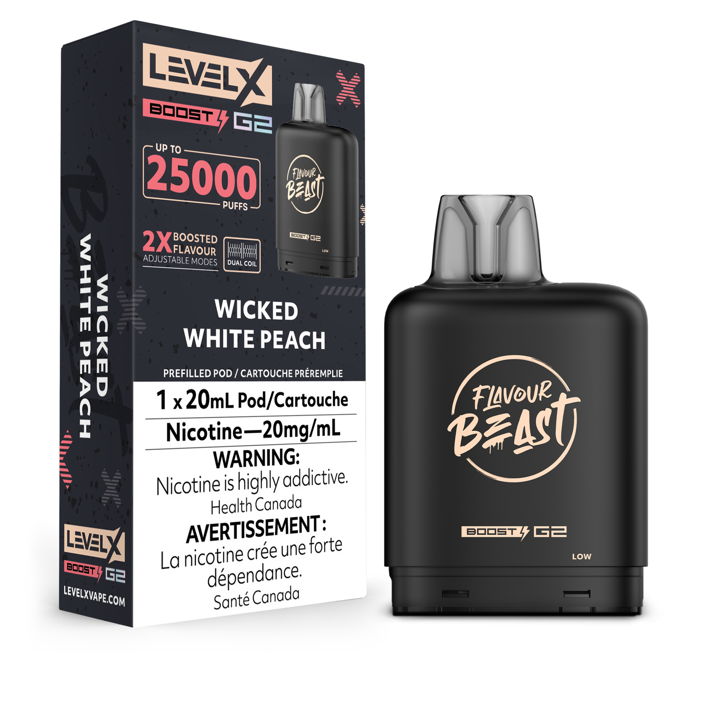 Flavour Beast LevelX Boost Pod G2 25K Wicked White Peach 20mg (Provincial)