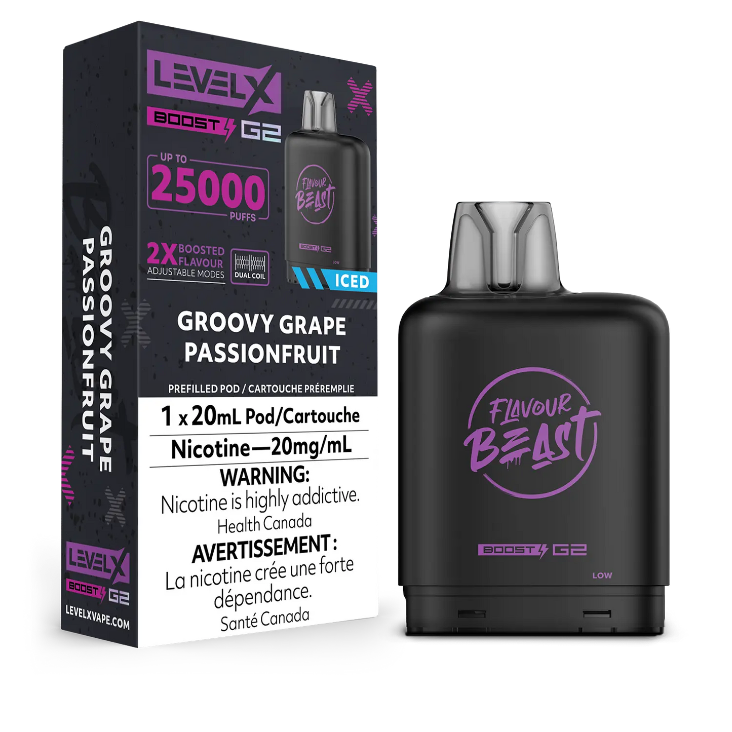 Flavour Beast LevelX Boost Pod G2 25K Groovy Grape Passionfruit Iced 20mg (Provincial)