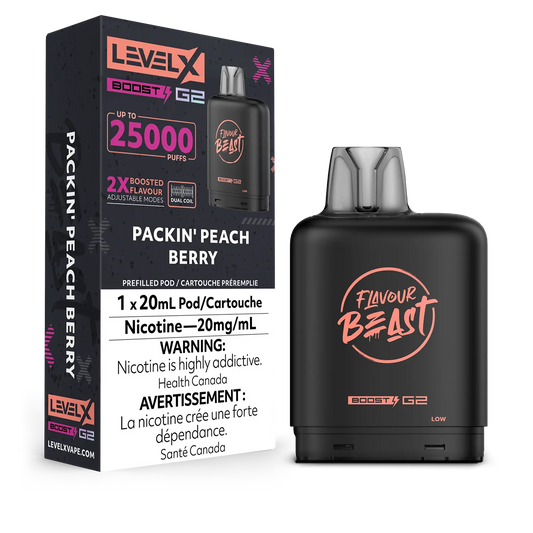 Flavour Beast LevelX Boost Pod G2 25K Packin’ Peach Berry 20mg (Provincial)