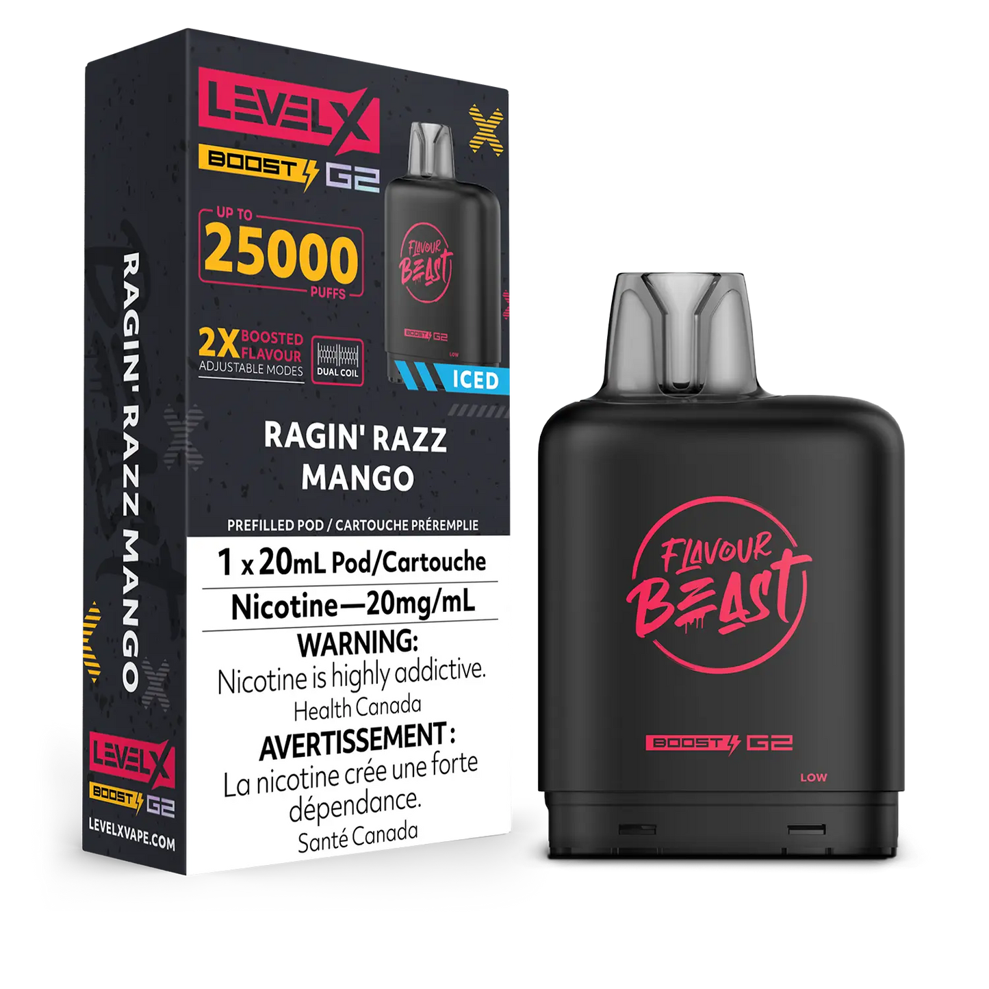 Flavour Beast LevelX Boost Pod G2 25K Ragin’ Razz Mango Iced 20mg