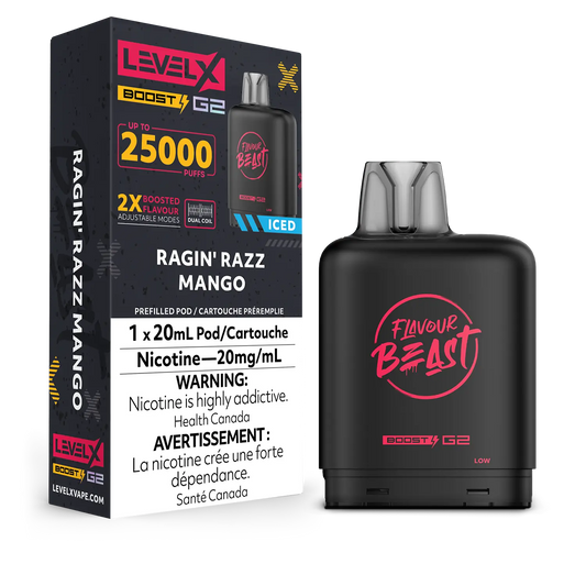 Flavour Beast LevelX Boost Pod G2 25K Ragin’ Razz Mango Iced 20mg