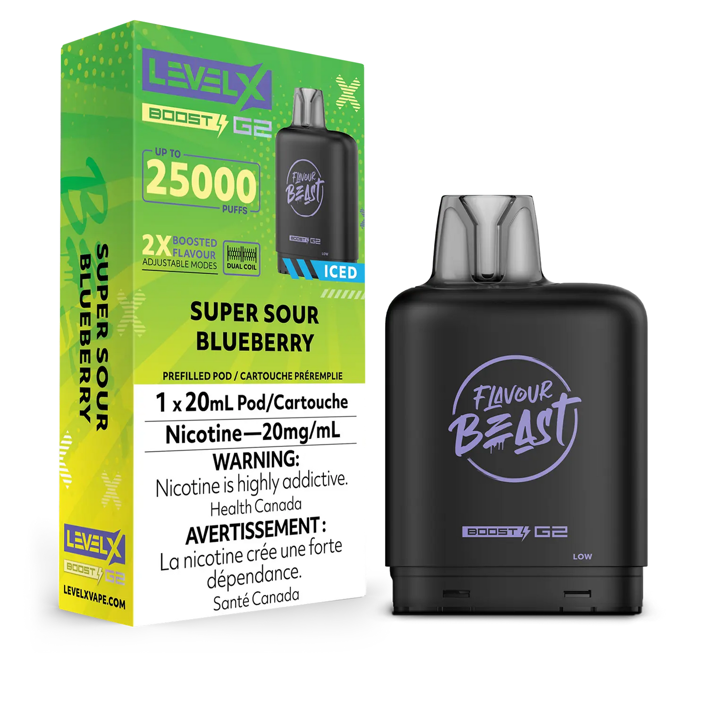 Flavour Beast LevelX Boost Pod G2 25K Super Sour Blueberry Iced 20mg (Provincial)